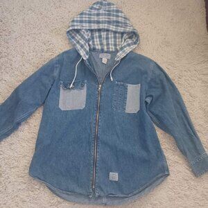Vintage Limited Jeans Denim Hooded Jacket L Made Hong Kong Patchwork Y2K 90's